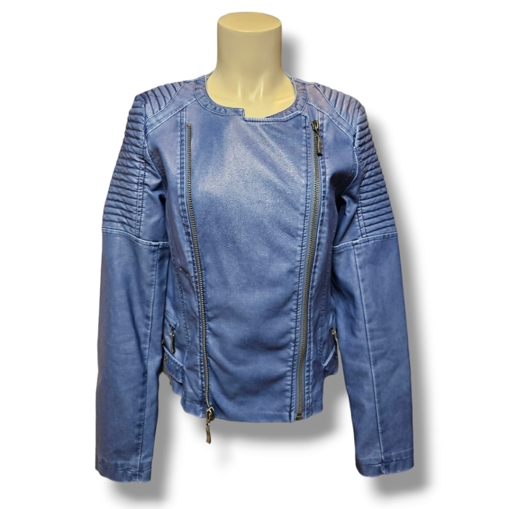 UNTAGGED faux leather bomber jacket. Blue. Small Haul #1